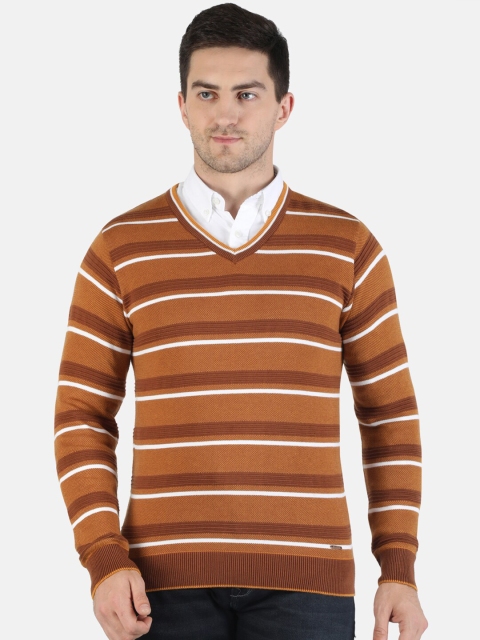 

Monte Carlo Men Mustard & Brown Striped Printed Pullover