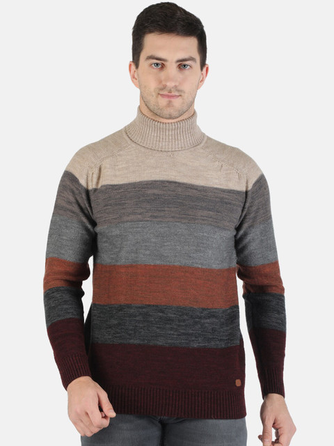 

Monte Carlo Men Navy Blue & Maroon Striped Pullover