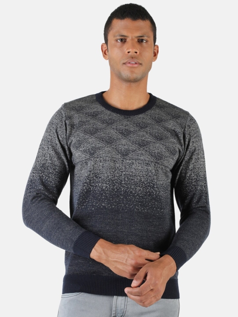 

Monte Carlo Men Navy Blue & Grey Printed Wool Pullover