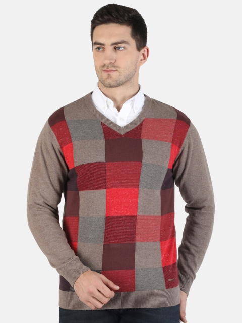 

Monte Carlo Men Brown & Red Checked Pullover Sweater
