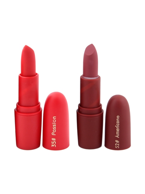 

MISS ROSE Professional Make-Up Set of 2 Matte Creamy Lipsticks - Passion 35 & Americano 52, Red