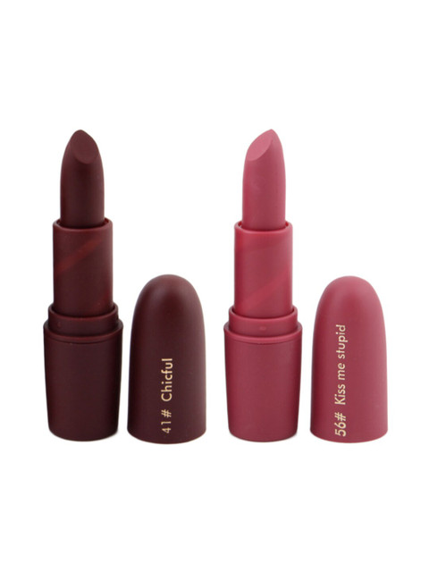 

MISS ROSE Set Of 2 Matte Creamy Bullet Lipstick 20 G - Chicful & Kiss Me Stupid, Charcoal