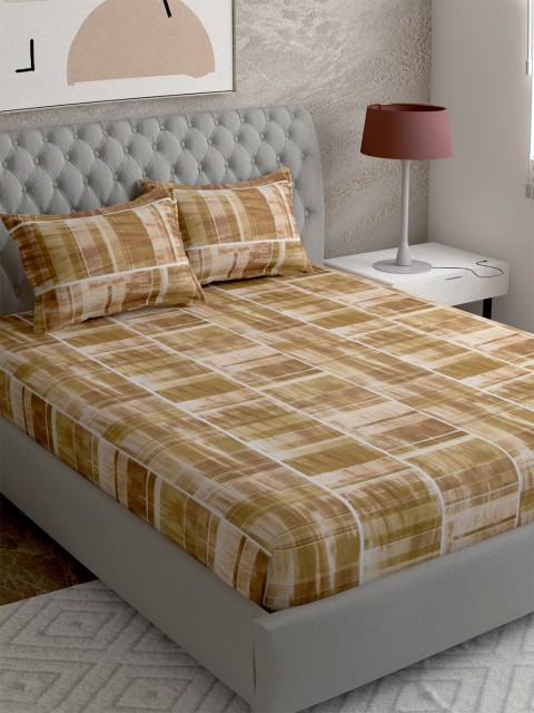 

EverHOME Brown & Off White 210 TC King Bedsheet with 2 Pillow Covers