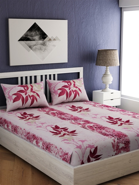 

EverHOME Pink & Mauve Floral 210 TC King Bedsheet with 2 Pillow Covers