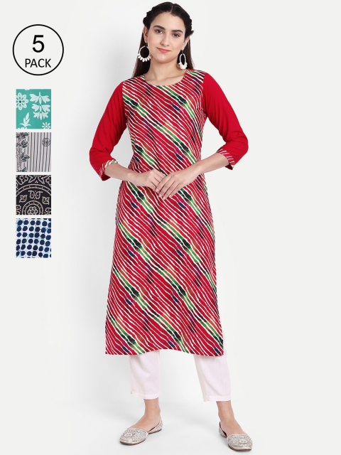 

KALINI Women Pack of 5 Multicoloured Printed Crepe Straight Kurta, Multi