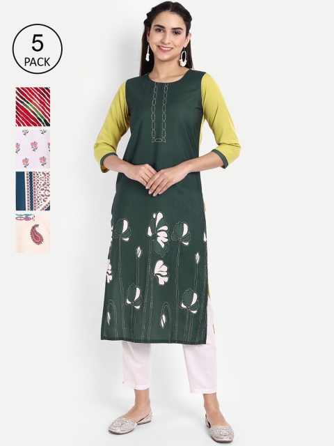 

KALINI Women Pack of 5 Floral Printed Crepe Kurta, Multi