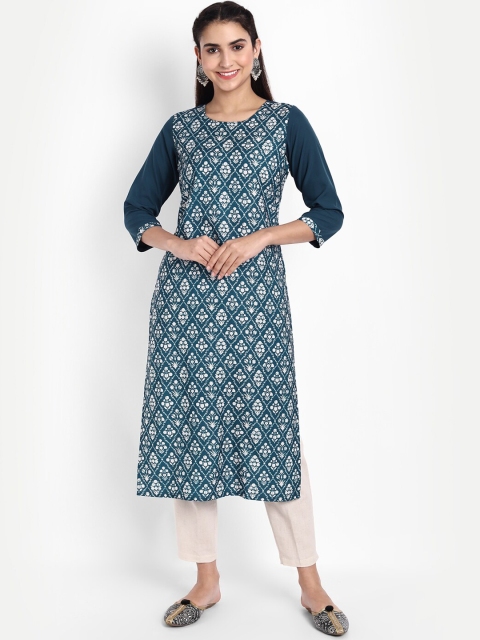 

KALINI Women Multicoloured Geometric Printed Thread Work Crepe Kurta, Multi