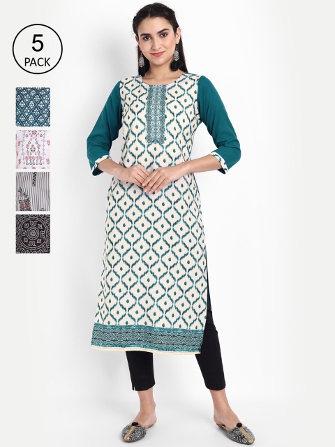 

KALINI Women Multicoloured Pack of 6 Geometric Printed Crepe Kurta, Multi