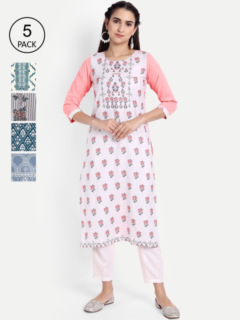 

KALINI Woman Pack of 5 Multicoloured Geometric Printed Crepe Kurta, Multi