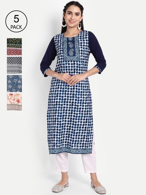 

KALINI Women Pack of 5 Multicoloured Printed Crepe Straight Kurta, Multi