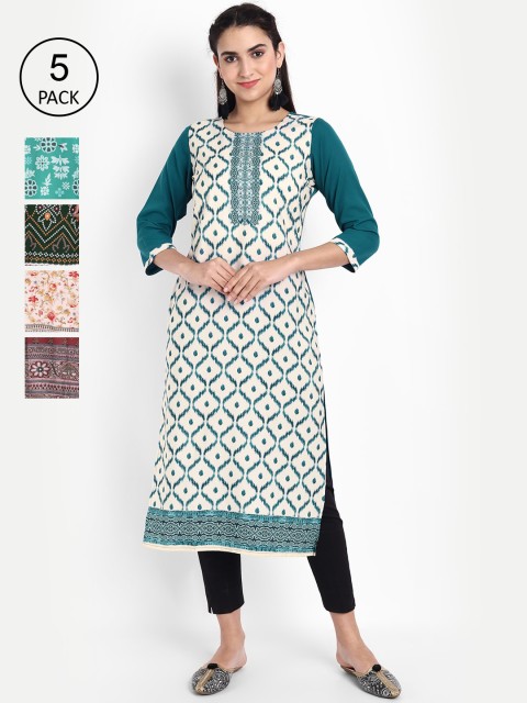 

KALINI Women Multicoloured Pack of 6 Ethnic Motifs Printed Crepe Kurta, Multi