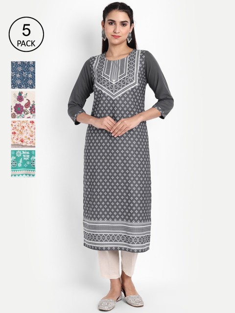 

KALINI Women Multicoloured Pack of 6 Floral Printed Crepe Kurta, Multi
