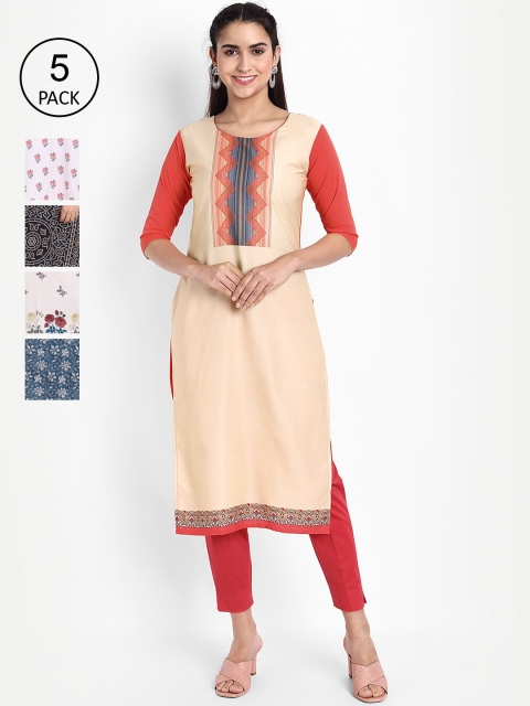 

KALINI Women Pack of 5 Multicoloured Printed Crepe Straight Kurta, Multi