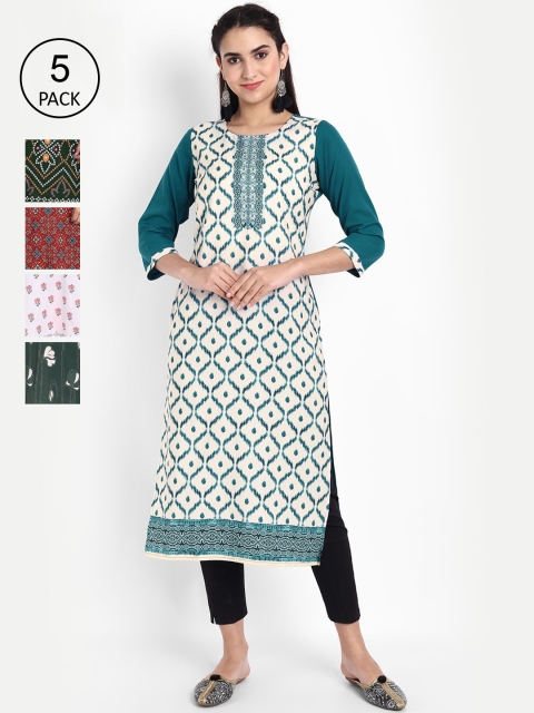 

KALINI Women Multicoloured Pack of 6 Ethnic Motifs Printed Crepe Kurta, Multi