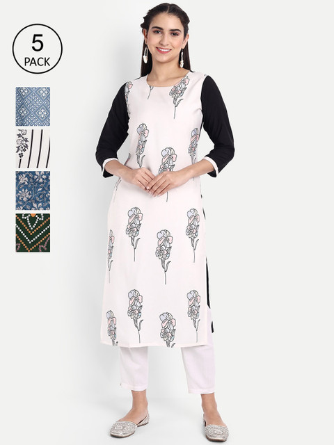 

KALINI Women Multicoloured Floral Printed Thread Work Crepe Kurta, Multi