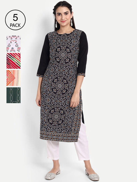 

KALINI Woman Pack of 5 Multicoloured Floral Printed Crepe Kurta, Multi