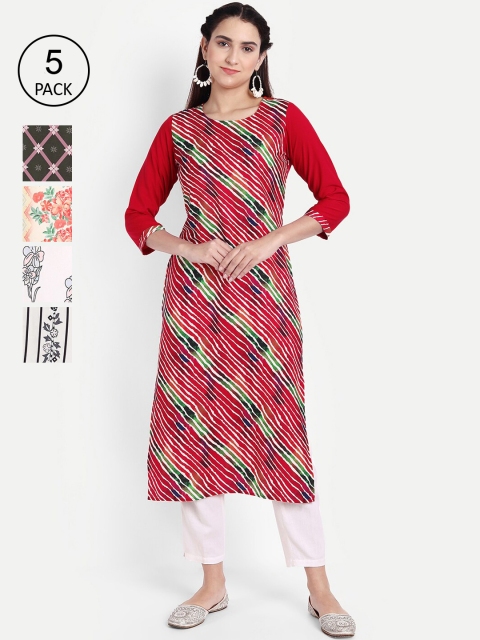 

KALINI Women Multicoloured Pack of 6 Ethnic Motifs Printed Crepe Kurta, Multi