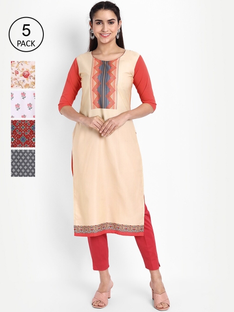 

KALINI Woman Pack of 5 Multicoloured Printed Crepe Kurta, Multi