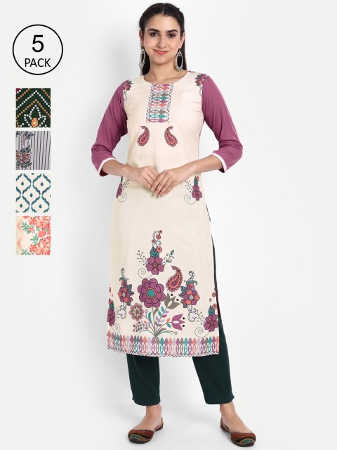 

KALINI Women Multicoloured Pack of 6 Ethnic Motifs Printed Crepe Kurta, Multi