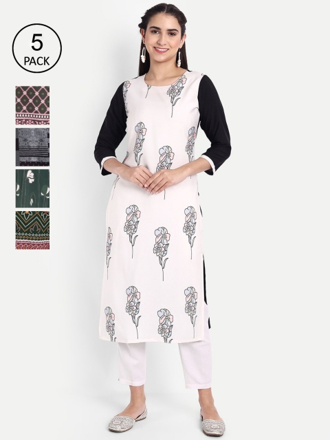 

KALINI Woman Pack of 5 Multicoloured Geometric Printed Crepe Kurta, Multi