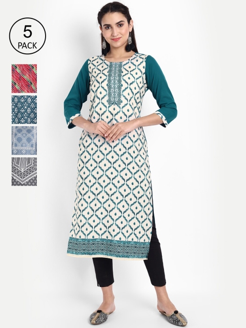 

KALINI Women Pack of 5 Multicoloured Printed Crepe Straight Kurta, Multi