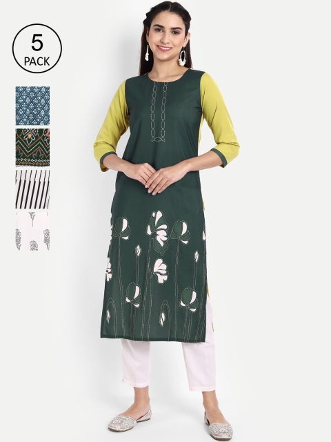 

KALINI Women Multicoloured Pack of 6 Ethnic Motifs Printed Crepe Kurta, Multi
