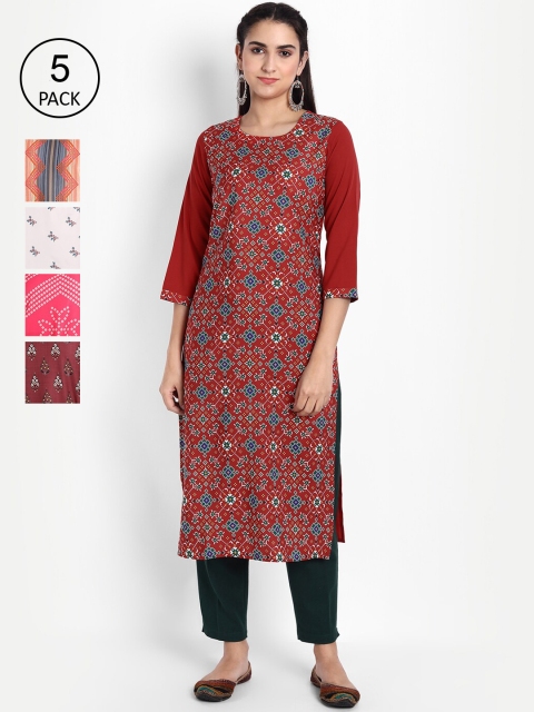 

KALINI Women Multicoloured Ethnic Motifs Printed Thread Work Crepe Kurta, Multi