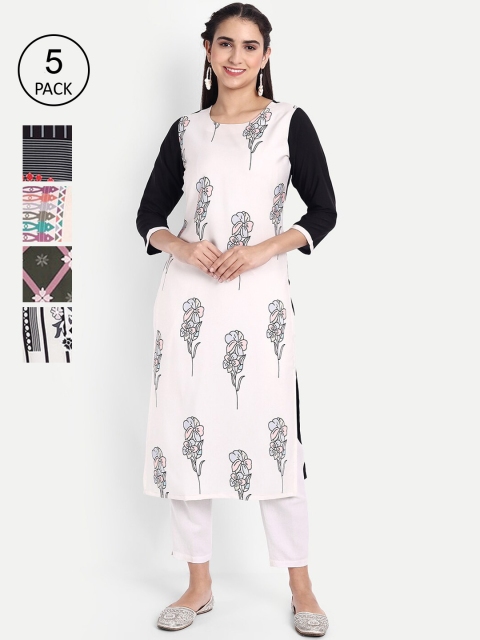 

KALINI Women Multicoloured Pack of 6 Floral Print Crepe Kurta, Multi