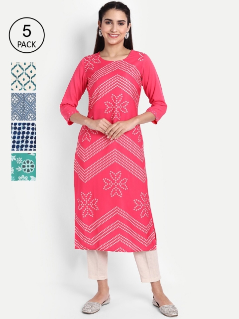 

KALINI Women Pack of 5 Multi Ethnic Motifs Printed Kurta
