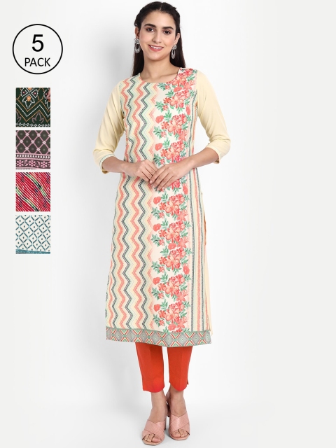 

KALINI Women Pack of 5 Multicoloured Printed Crepe Straight Kurta, Multi