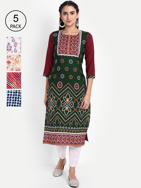 

KALINI Women Pack of 5 Maroon & Green Printed Crepe Kurta