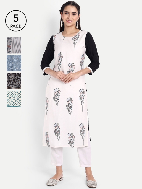 

KALINI Women Multicoloured Geometric Printed Thread Work Crepe Kurta, Multi