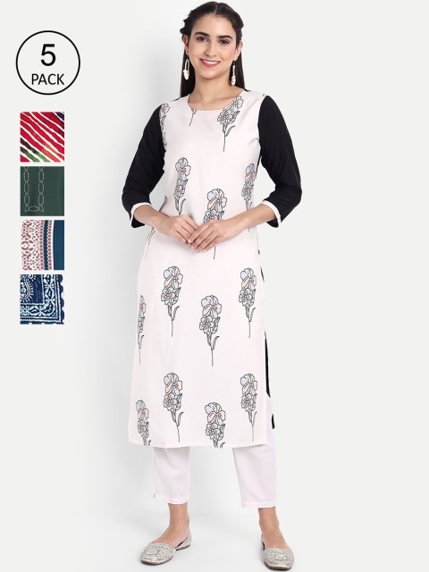 

Kalini Woman Pack of 5 Crepe Multi Color Digital Print Straight Kurta