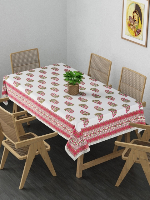 

Gulaab Jaipur Pink & White Floral Printed 6 Seater Cotton Table Cover