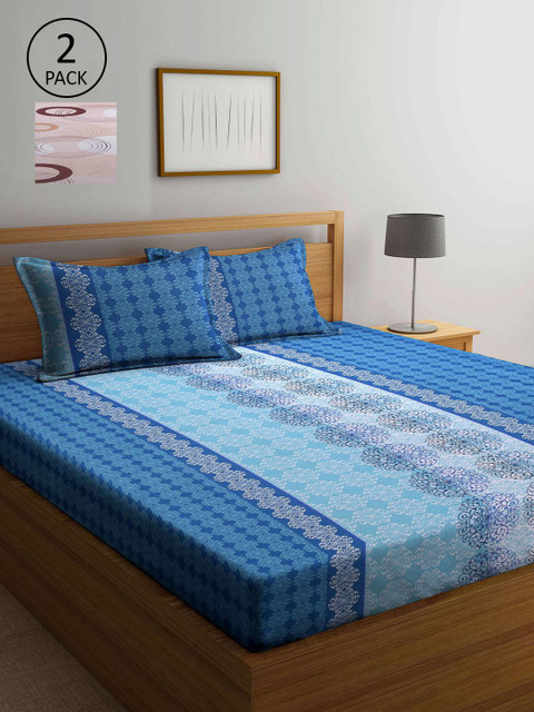 

KLOTTHE Set Of 2 Multi Color Geometric 210 TC 2 Double Bedsheet with 4 Pillow Covers