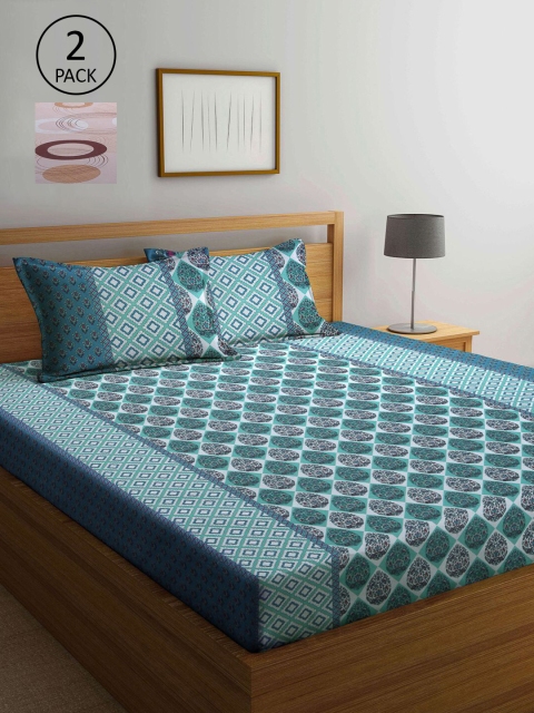 

KLOTTHE Multicoloured Geometric 210 TC 2 Queen Bedsheet with 4 Pillow Covers, Multi