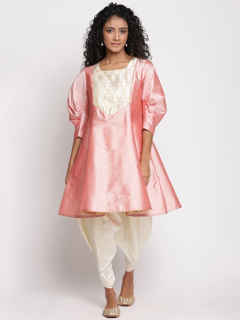 

Abhishti Women Pink & Beige Art Silk Banarasi Kurta with Dhoti Pants