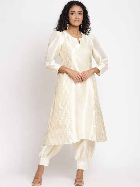 

Abhishti Woman Off White Ethnic Motifs Jacquard Kurta
