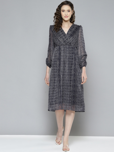 

Femella Women Navy Blue & White Midi Wrap Dress
