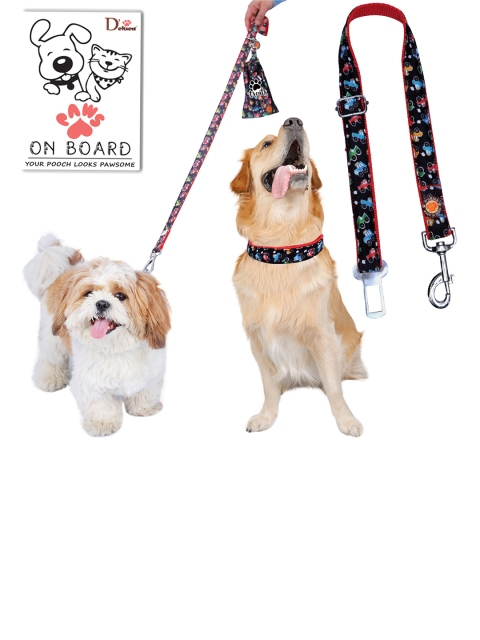 

D'chica Paws Leash Collar & Treat Pouch Combo For Dogs Pack of 4 +1, Black