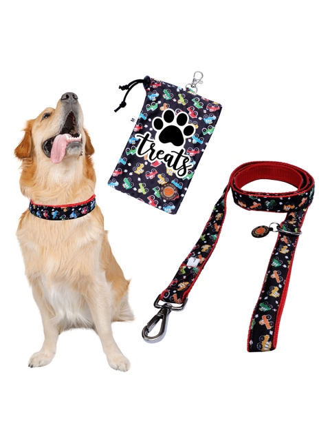 

D'chica Paws Leash Collar & Treat Pouch Combo For Dogs Pack of 3, Black