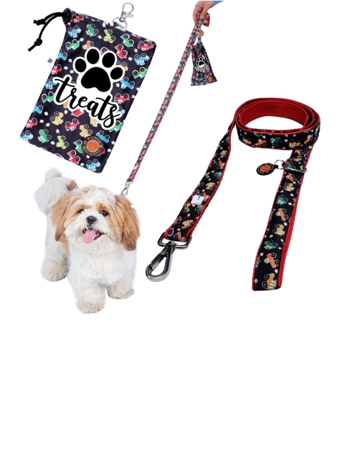 

D'chica Paws Pack Of 2 Black & Red Leash & Treat Pouch Combo For Dogs