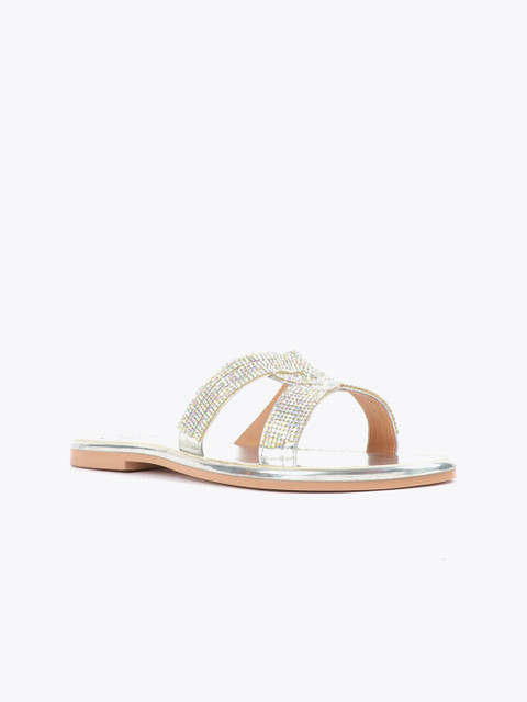 

Carlton London Women Silver-Toned Embellished Open Toe Flats