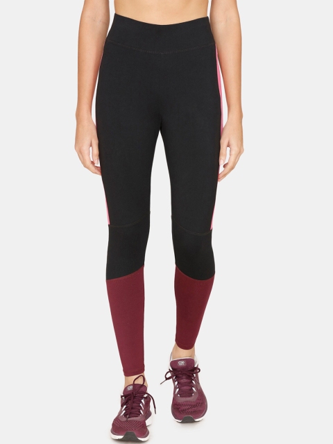 

Zelocity by Zivame Women Black & Maroon Solid Tights