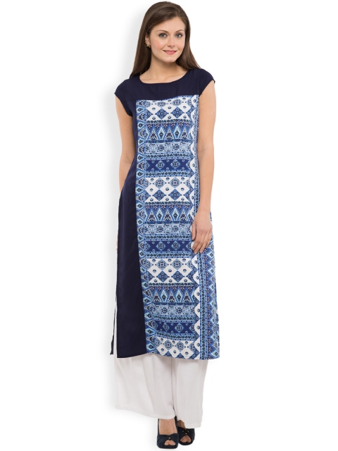 Vishudh Women Navy & White Printed Kurta available at myntra for Rs.399