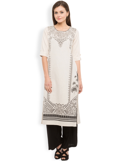 

Vishudh Women Off-White & Black Printed Kurta