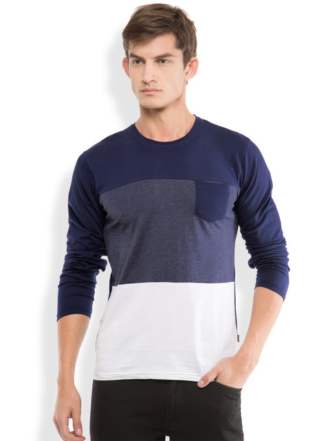 

HIGHLANDER Men Blue Colourblocked Round Neck T-shirt, Navy blue