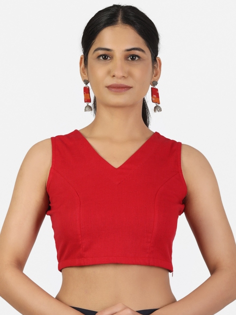 

Llajja Women Red Solid V-neck Pure Cotton Saree Blouse