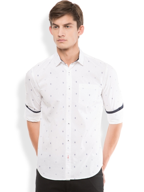 

HIGHLANDER Men White Slim Fit Printed Casual Shirt