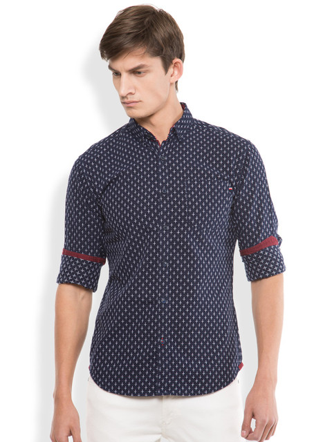 

LOCOMOTIVE Men Navy Slim Fit Printed Casual Shirt, Navy blue